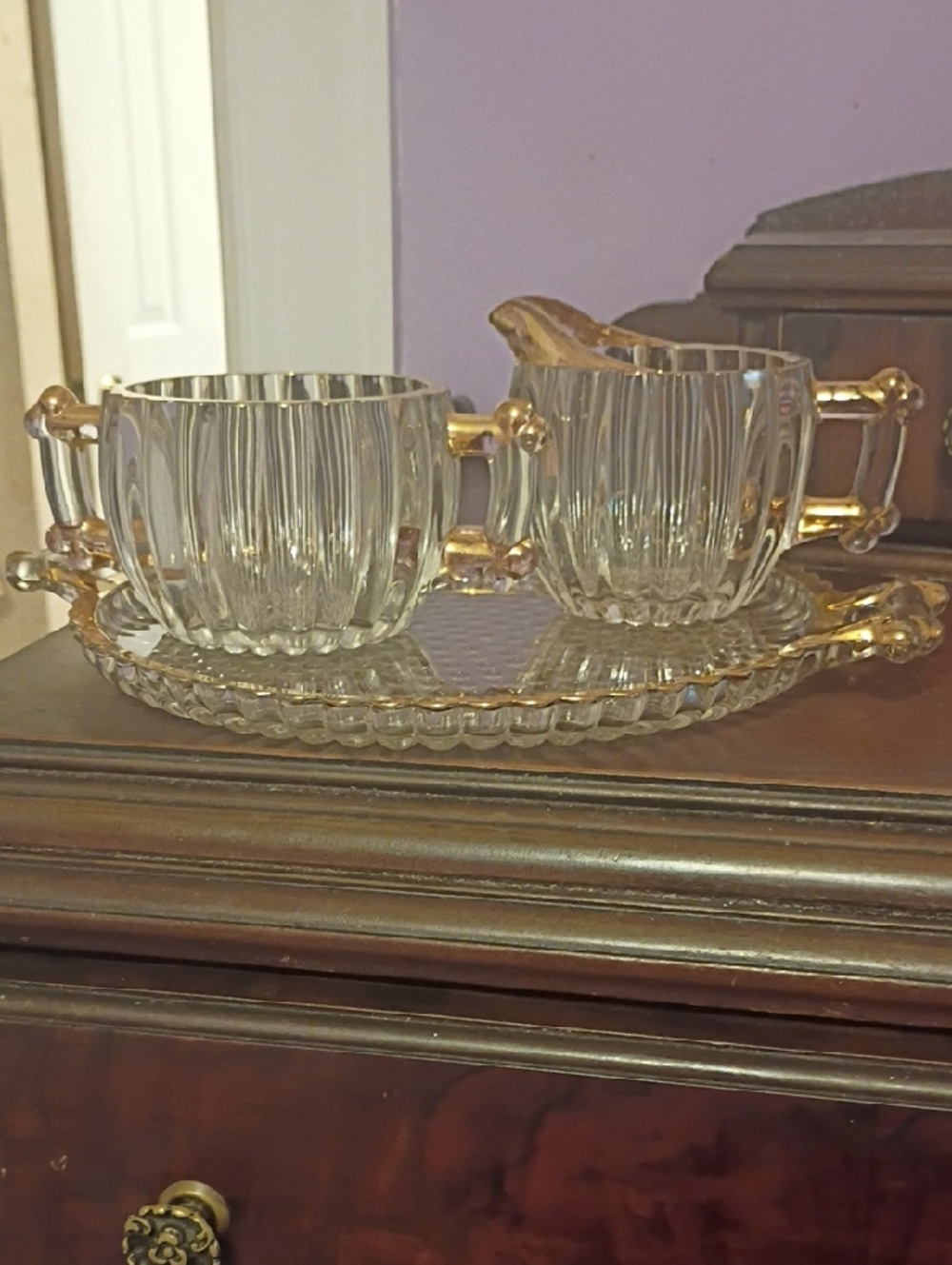 Vintage Jeanette Glass Tray With Sugar And Creamer